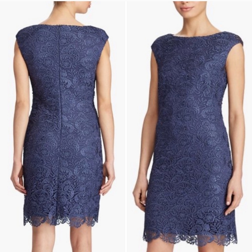Lauren Ralph Lauren Lace Dress Dynasty Blue Cocktail Event Party Wedding 4 New